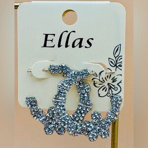 Ellas Silver Tone Crystal Hoop and Flower Earrings